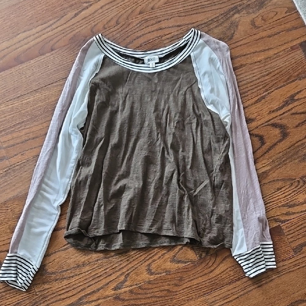 Brio Brown and White Long Sleeve Top